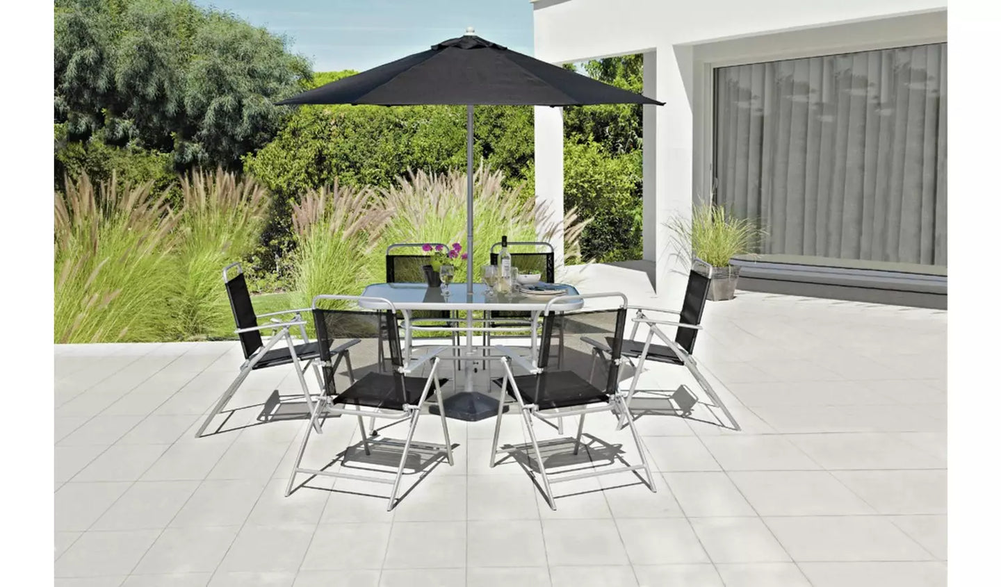 Pacific 6 Seater Folding Metal Patio Set - Black